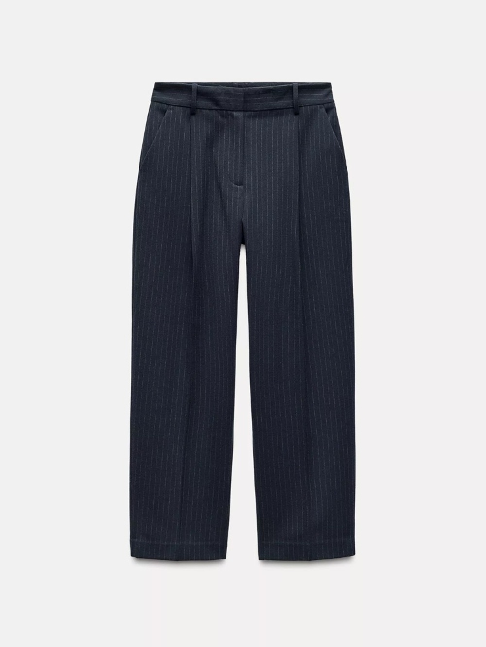 Navy Pinstripe Wide-Leg Trousers